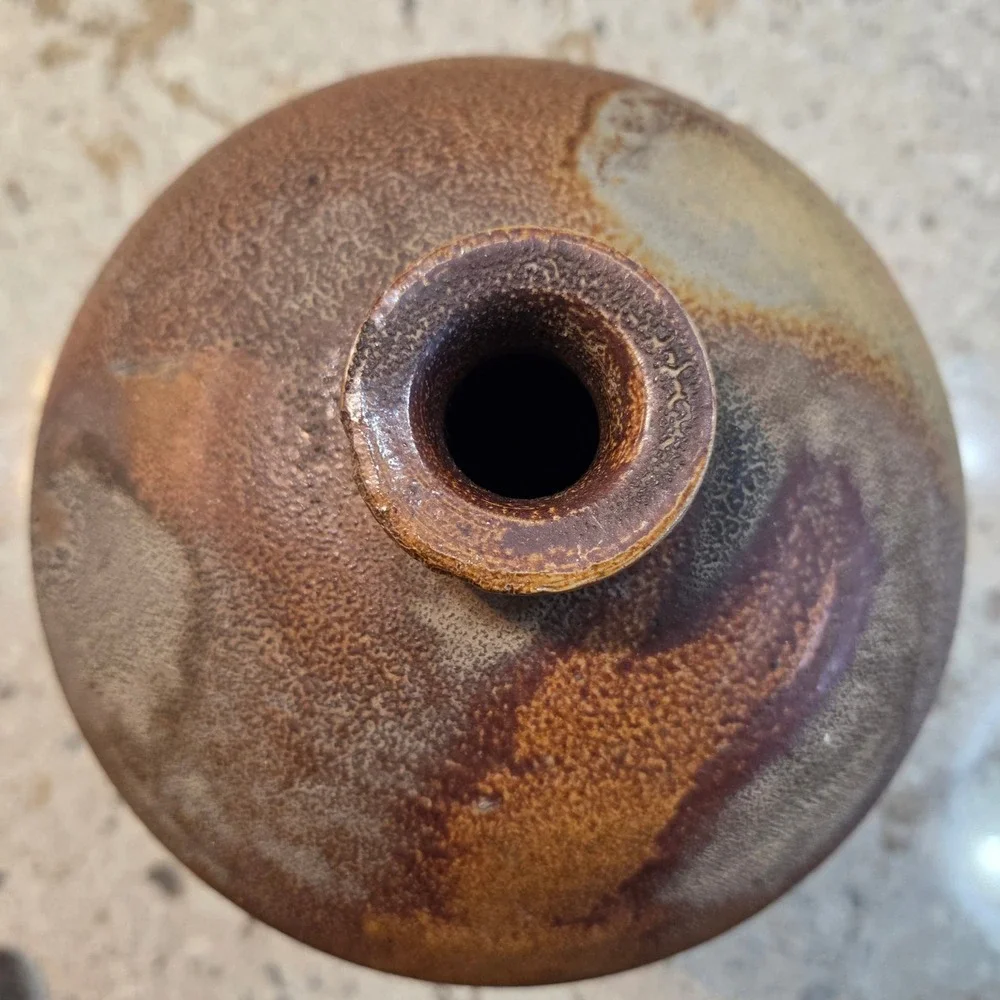 Vintage Studio Pottery Stoneware Vase Large Salt Glaze Brown Earthy Rustic Jug